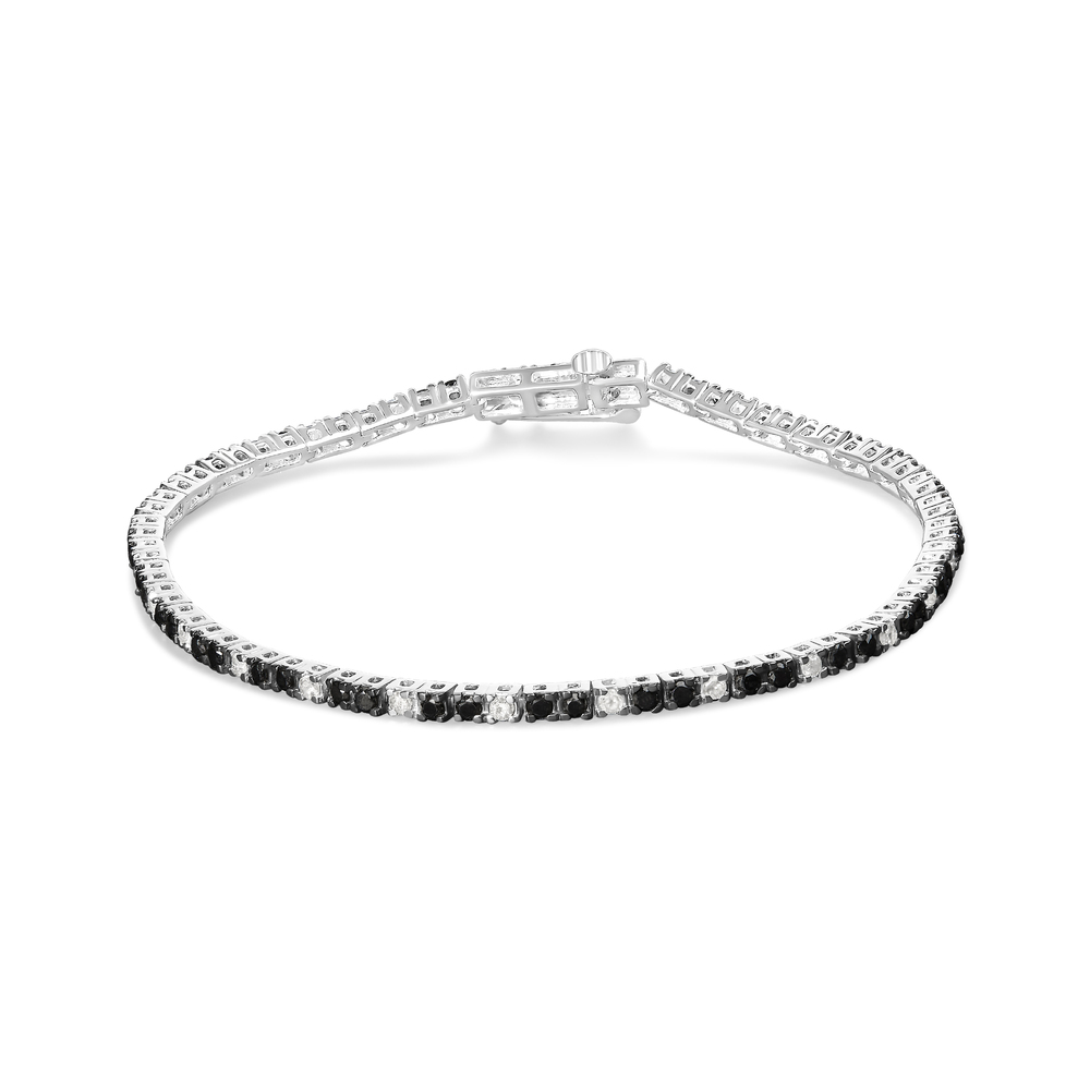 .925 Sterling Silver 2.0 Cttw Black and White Diamond Tennis Bracelet (I-J